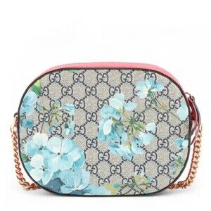 Gucci Chain Crossbody Bag Blooms Print GG Coated Canvas Red Leather Dust Bag COA
